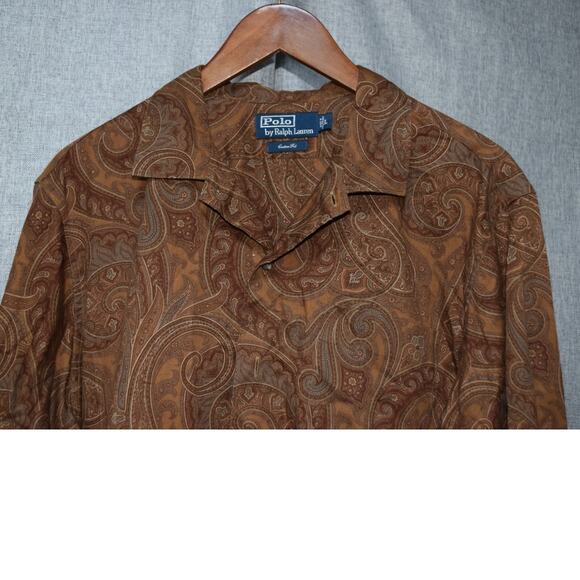 Polo Ralph Lauren Custom Fit Brown Paisley Long Sleeve Button-Up Shirt Size L - Picture 2 of 4